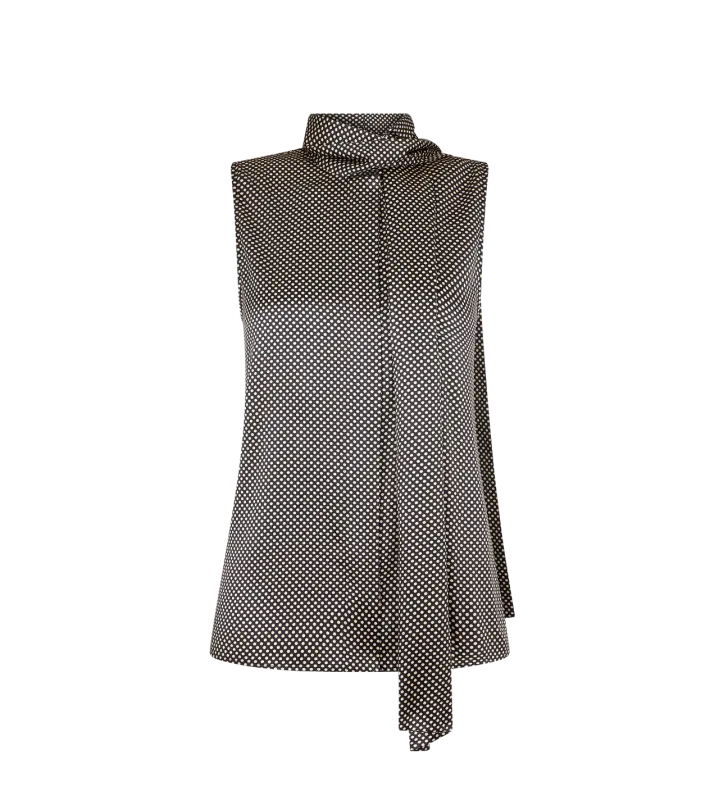 SLEEVELESS LAVALLIERE SILK BLOUSE BLACK/WHITE online